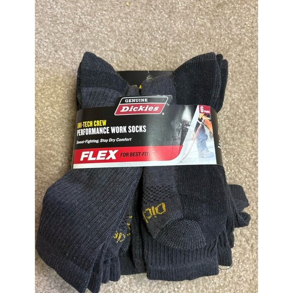 DICKIES DRI TECH WORK SOCK Black 6 PACK - Picture 1 of 1